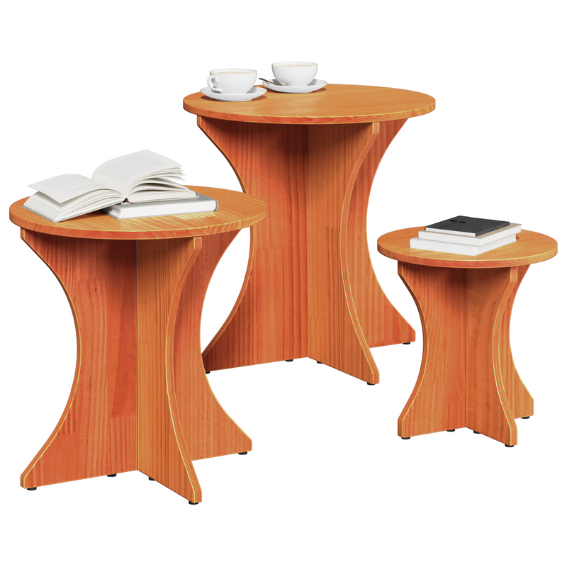 vidaXL Dohányzóasztal 3 pcs Viaszbarna 46 x 46 x 47 cm Tömör fenyőfa