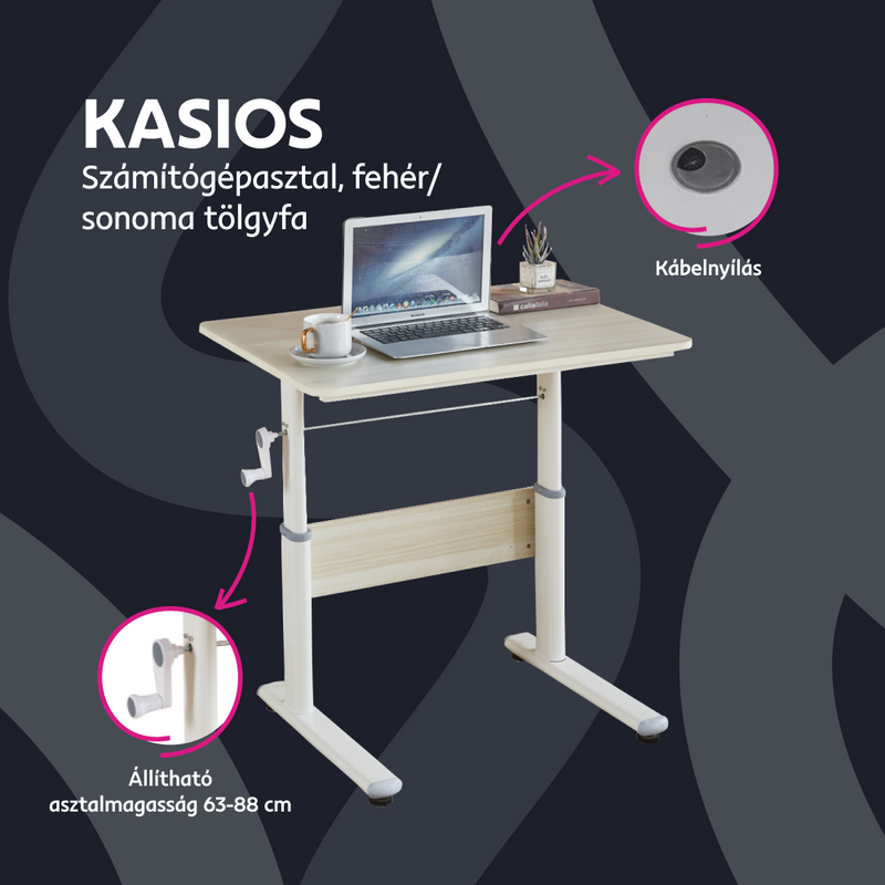 Növekvő íróasztal, tölgy/fehér, KASIOS