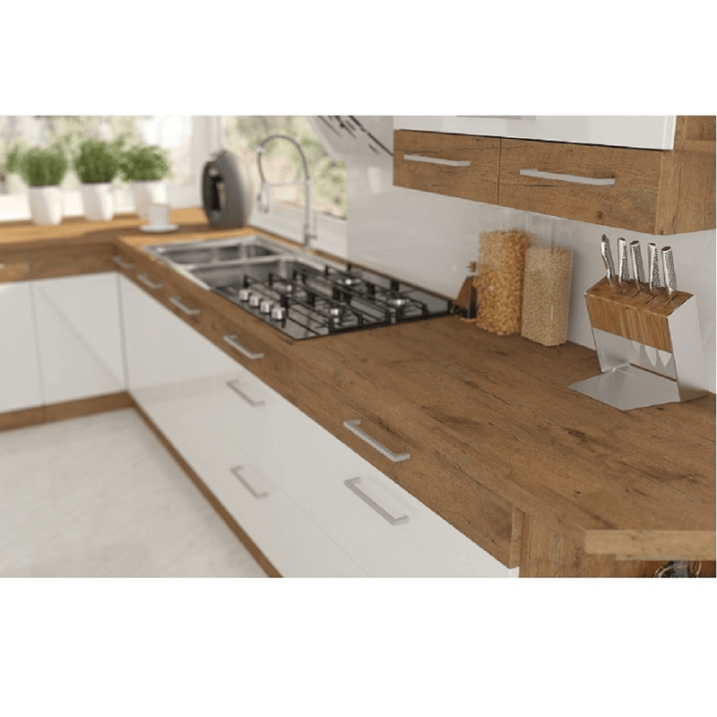 Magas szekrény beépített sütőnek, lancelot tölgy/ fehér extra magas fényű HG, VEGA 60 DP-210 2F