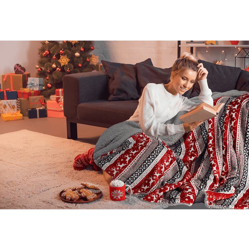 Kétoldalas bárány takaró, téli motívum, 150x200, RENIFE