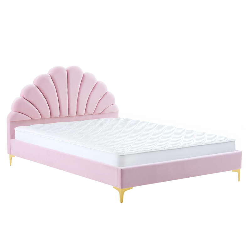 Ágy ágyráccsal, 140x200, rózsaszín Velvet szövet, ISADORA