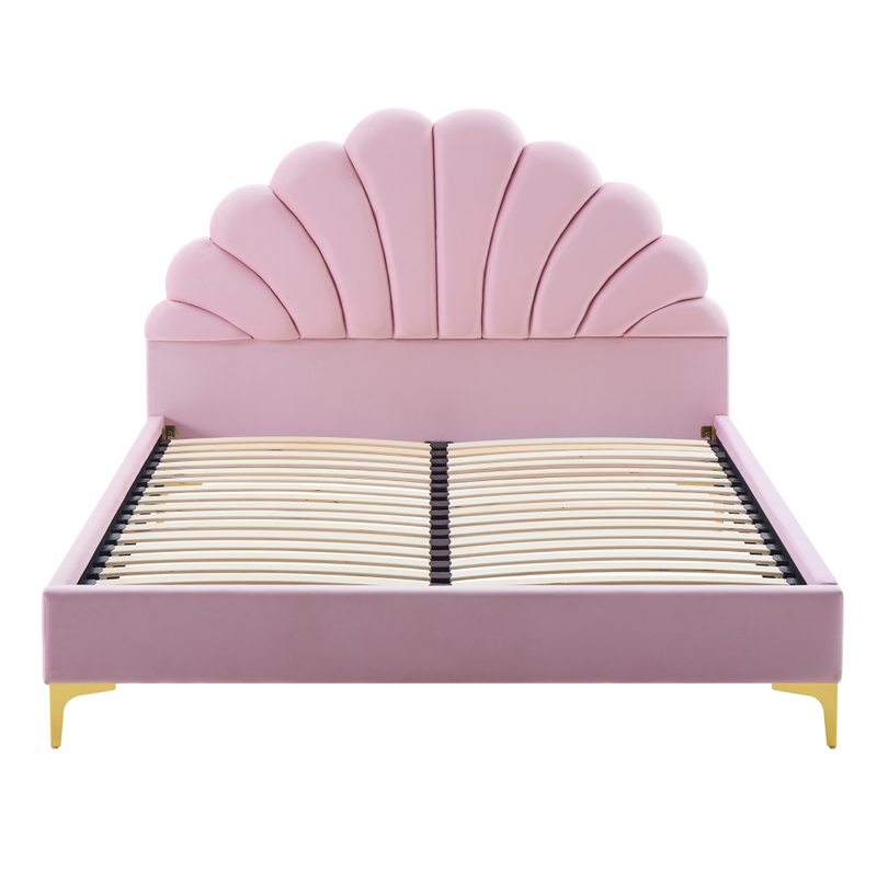 Ágy ágyráccsal, 140x200, rózsaszín Velvet szövet, ISADORA