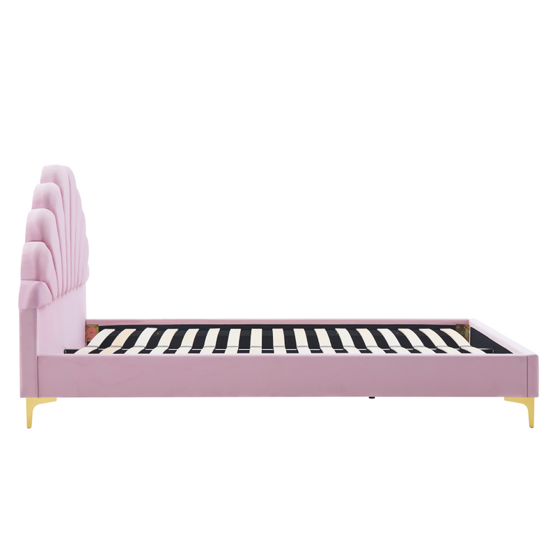 Ágy ágyráccsal, 140x200, rózsaszín Velvet szövet, ISADORA