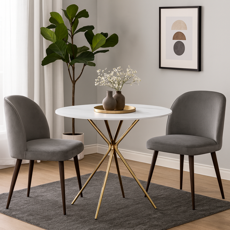 Étkezőasztal, fehér márvány/gold arany króm, átmérő 90 cm, MEKNER