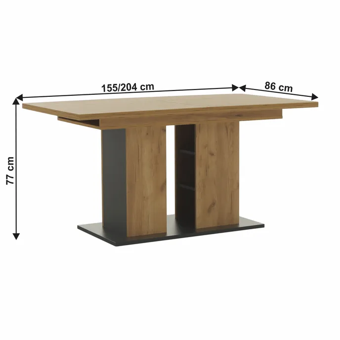 Étkezőasztal, tölgy craft arany/grafit szürke, 155-204x86 cm, FIDEL