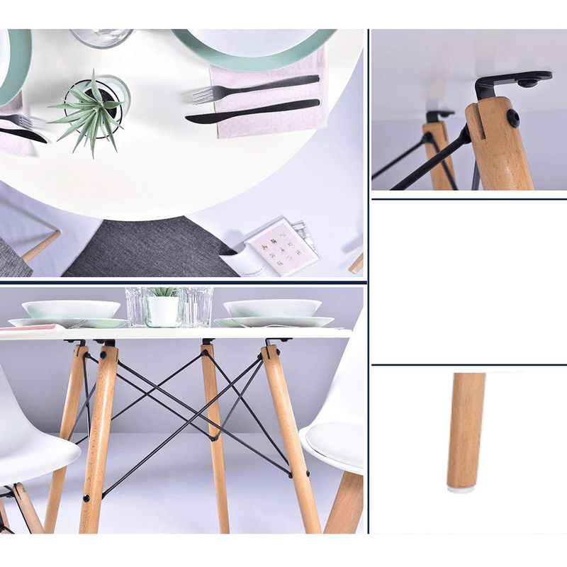 Étkezőasztal, fehér/matt/bükk, átmérő 120 cm, DEMIN NEW