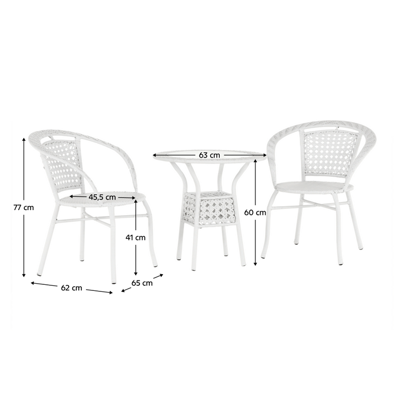 Kerti rattan szett 1+2, fehér, JENAR