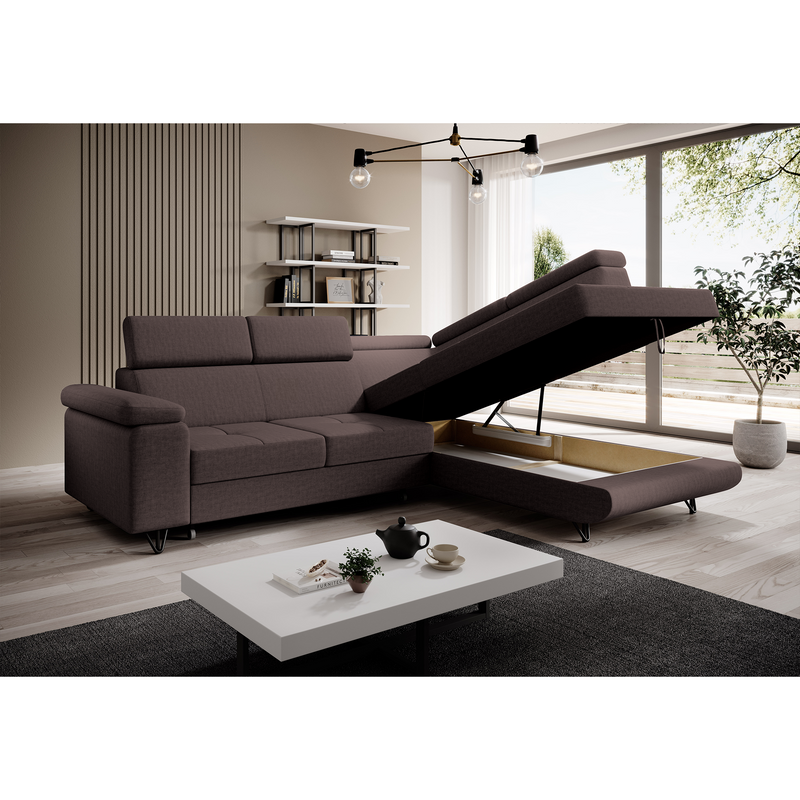 Kinyitható ülőgarnitúra, barna, jobbos, JOGI ROH