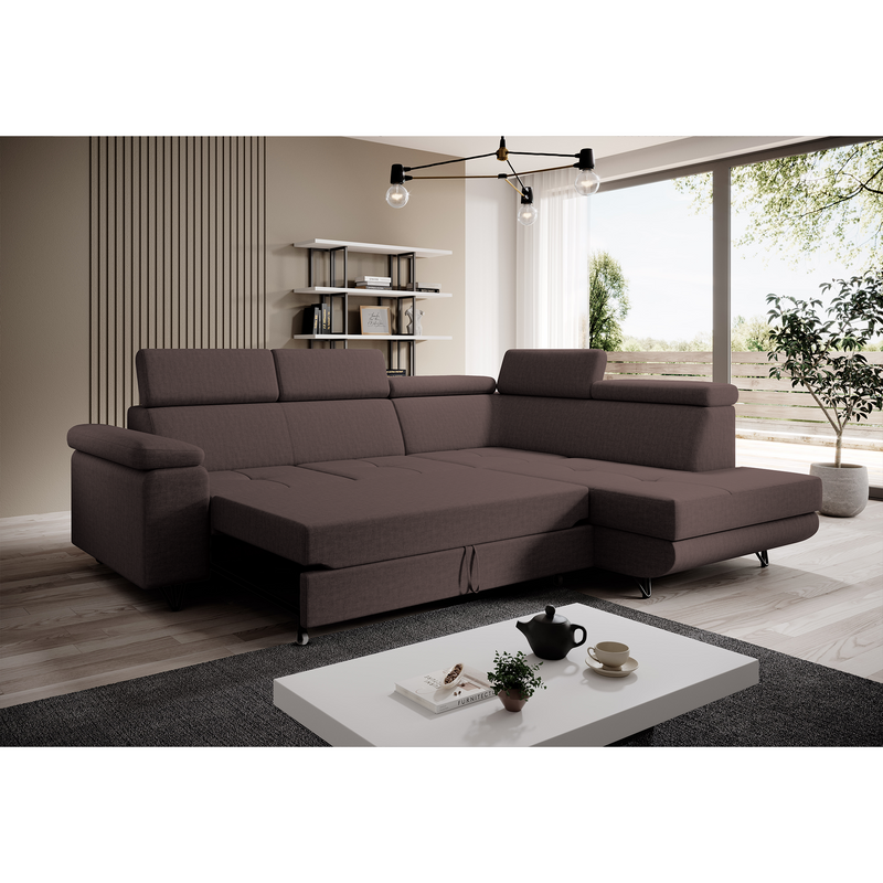 Kinyitható ülőgarnitúra, barna, jobbos, JOGI ROH