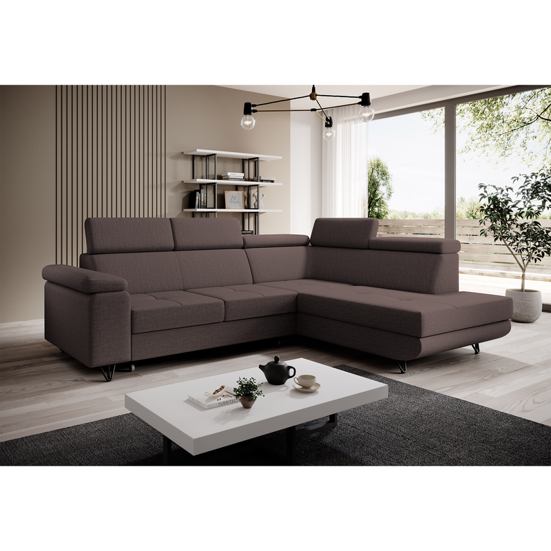 Kinyitható ülőgarnitúra, barna, jobbos, JOGI ROH