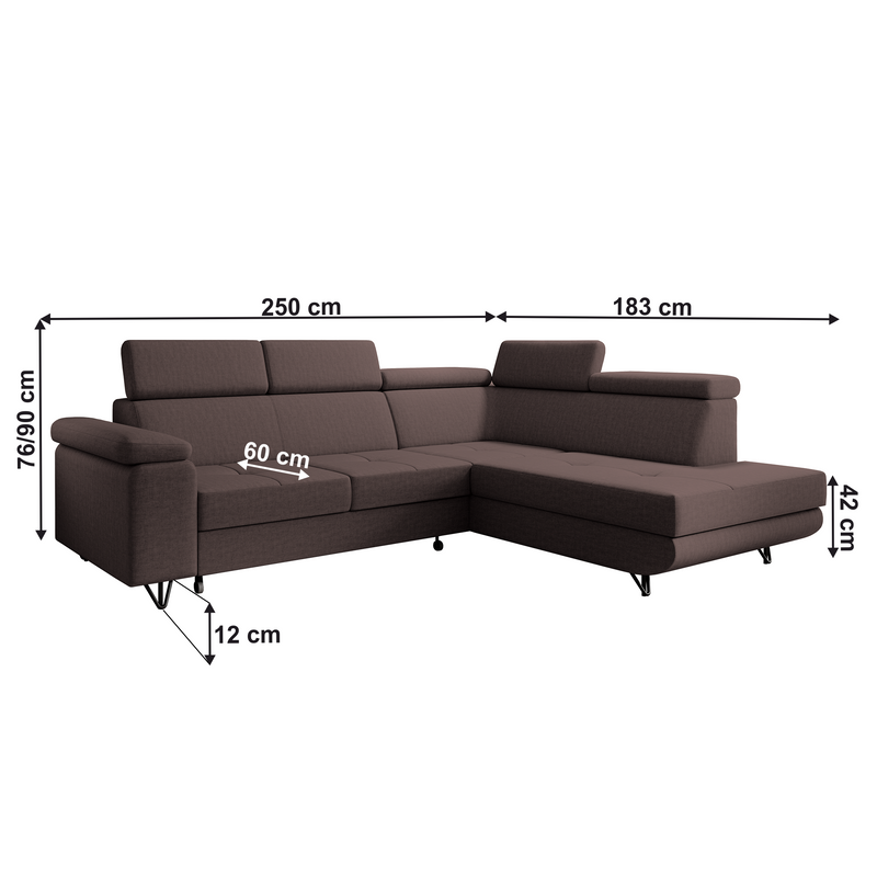 Kinyitható ülőgarnitúra, barna, jobbos, JOGI ROH