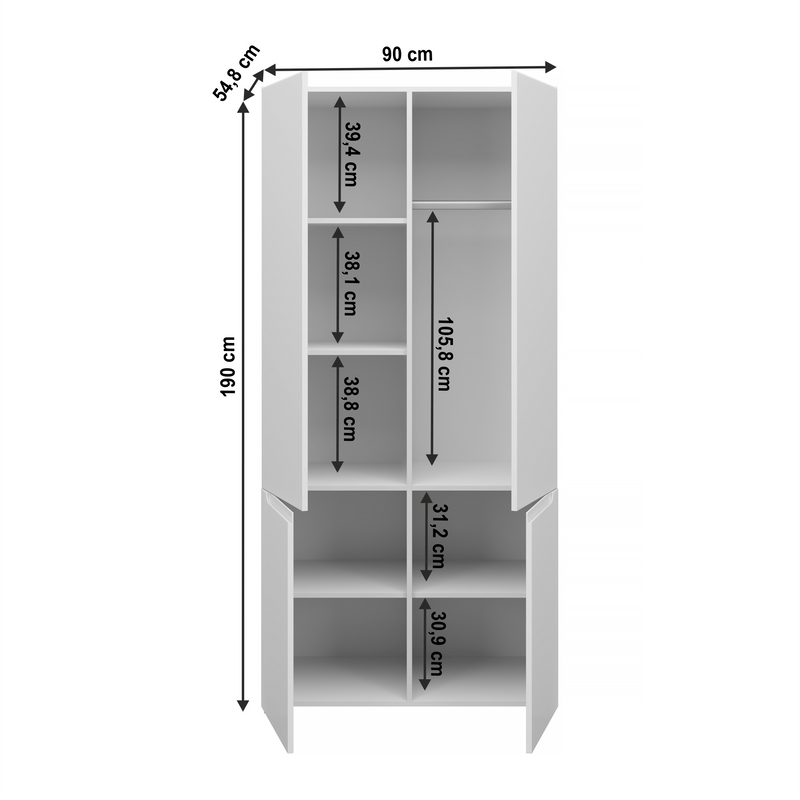 Akasztós szekrény 4D, fehérfehér extra magasfényű HG, JOLK