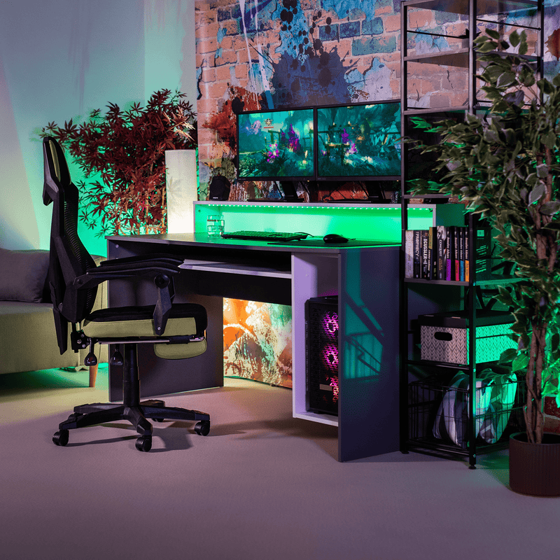 Irodai/gamer szék, fekete/zöld, JORIK