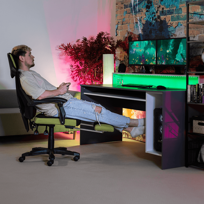Irodai/gamer szék, fekete/zöld, JORIK