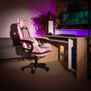 Irodai/gamer szék RGB LED világítással, rózsaszín/fehér, JOVELA