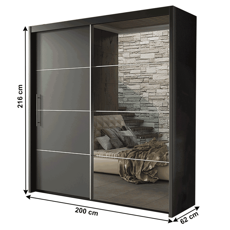 Szekrény tolóajtókkal, 200 cm, szürke, KAIPO