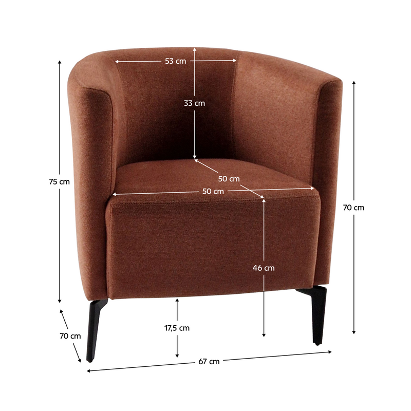 Design fotel, terrakotta/fekete, KAPY