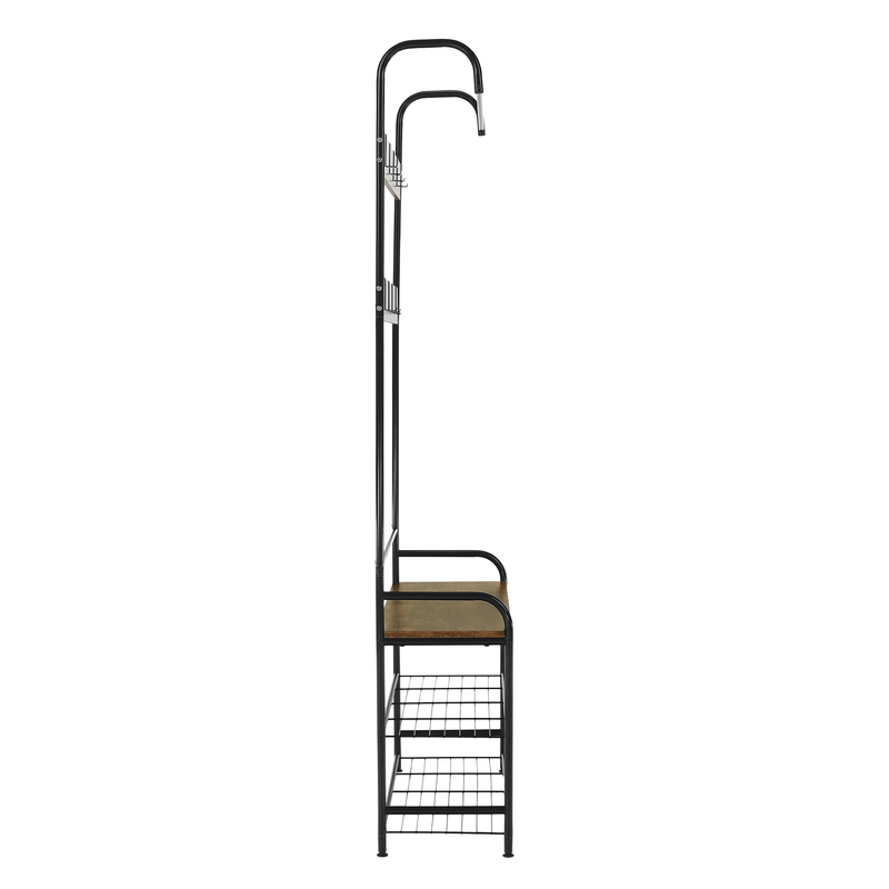 Akasztó cipőtárolóval, fekete fém/MDF rusztikus fa, KELAM