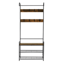 Akasztó cipőtárolóval, fekete fém/MDF rusztikus fa, KELAM