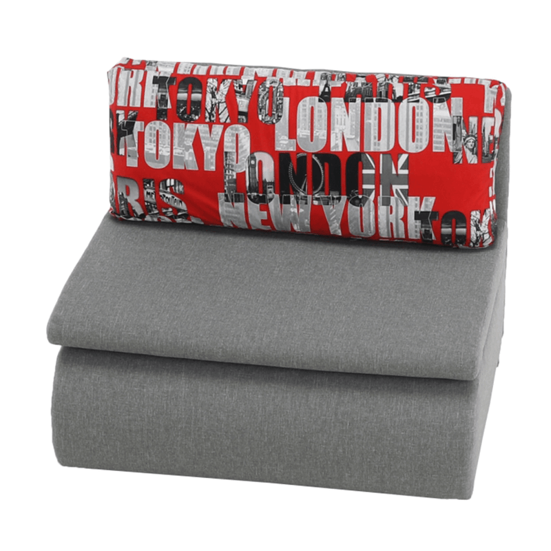 Széthúzható fotel, szürke / minta, KENY NEW