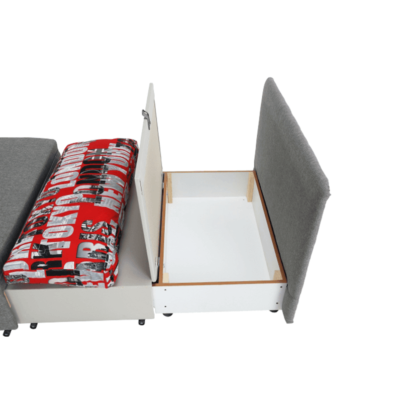 Széthúzható fotel, szürke / minta, KENY NEW