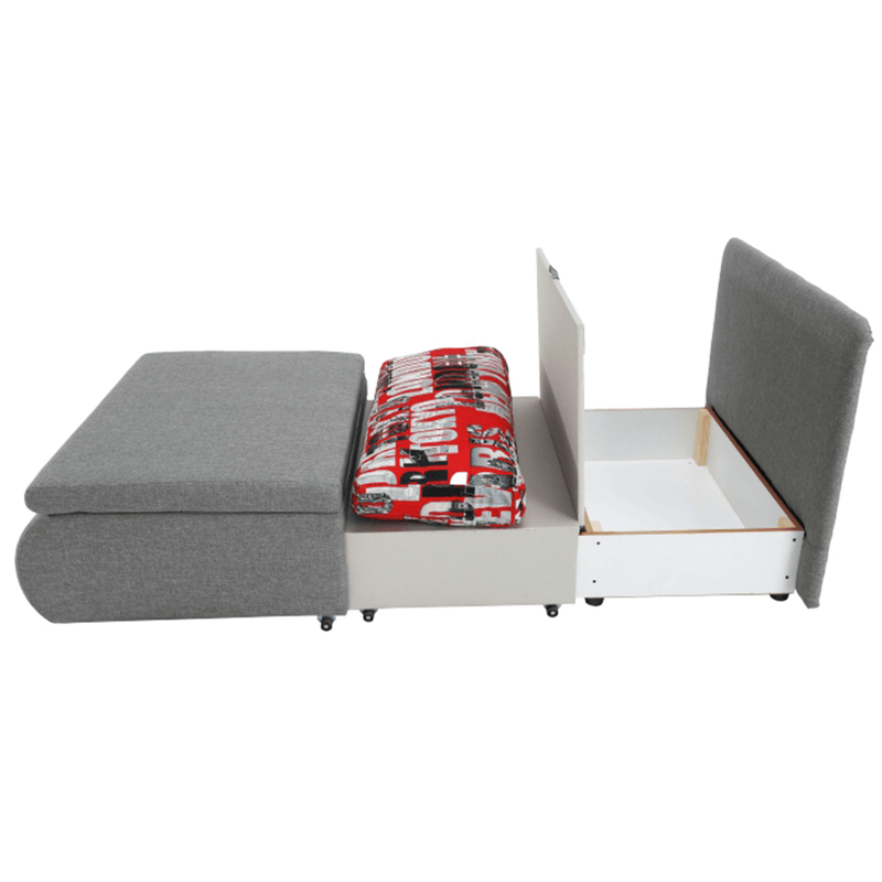 Széthúzható fotel, szürke / minta, KENY NEW