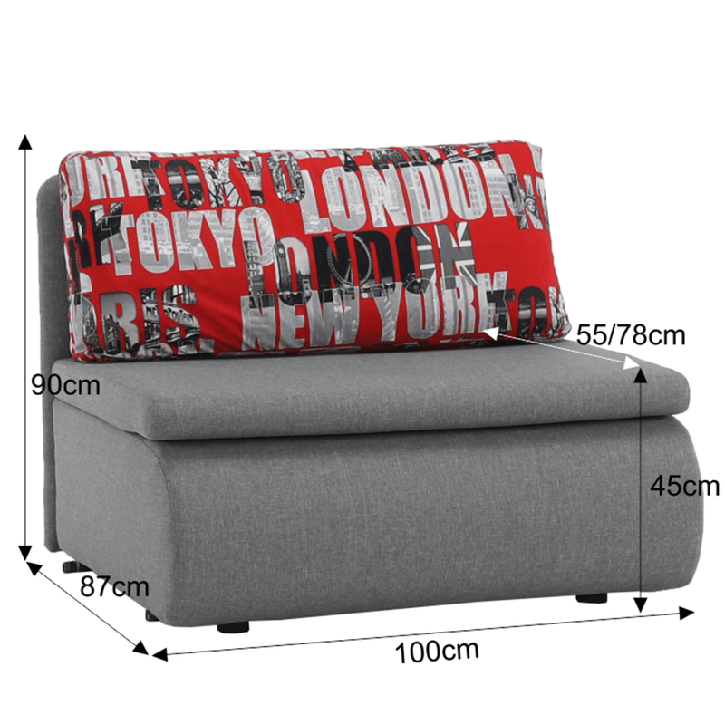 Széthúzható fotel, szürke / minta, KENY NEW