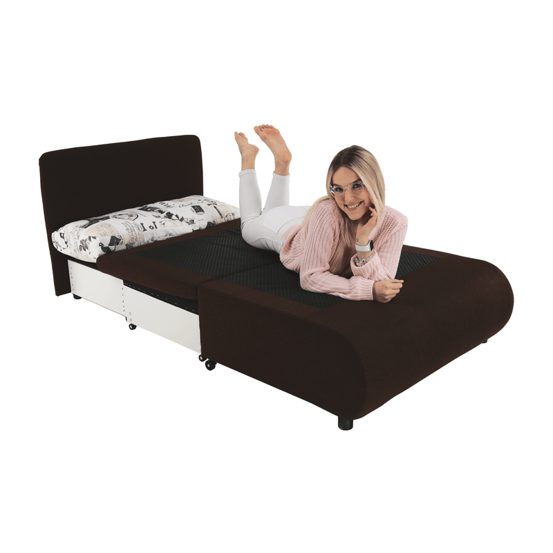 Kinyitható fotel, barna/minta, KENY NEW