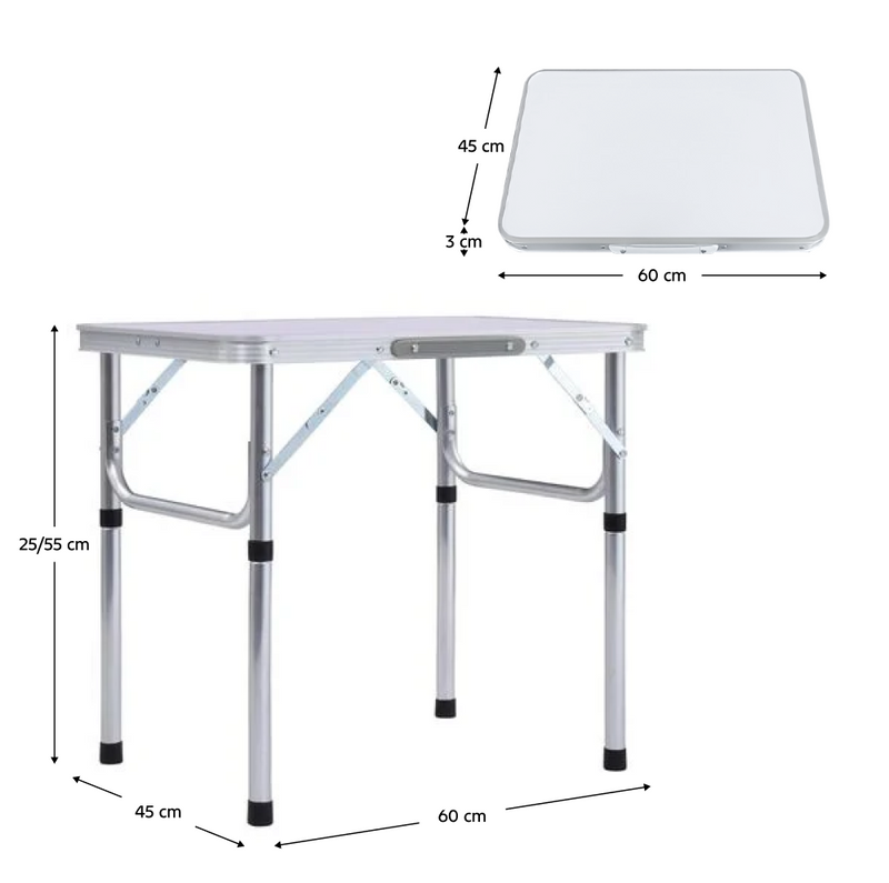 Összecsukható kempingasztal, 60 cm, alumínium/MDF, KEPI TYP 2