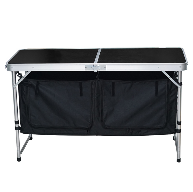 Összecsukható kempingasztal rendszerezővel, 120 cm, alumínium/MDF, KEPI TYP 3