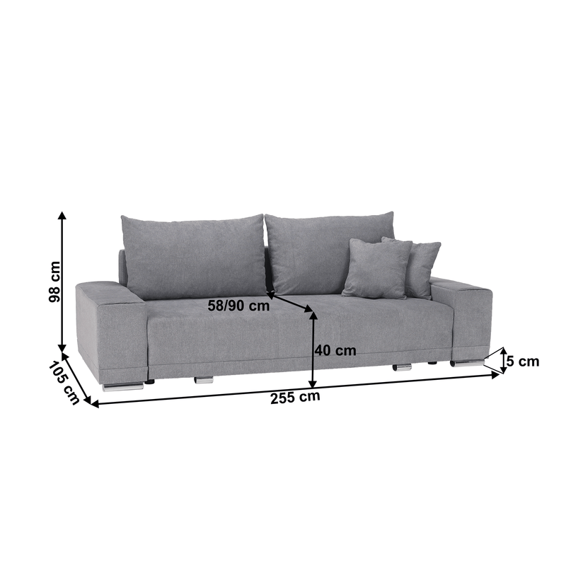 Kinyitható heverő, világosszürke, KEVAN BIG SOFA