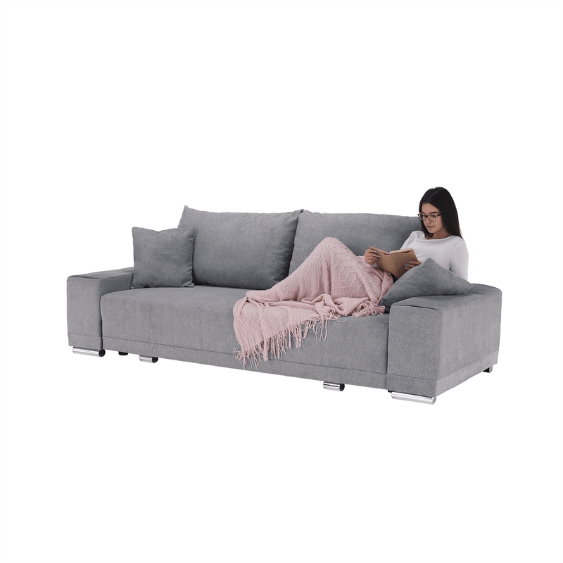 Kinyitható heverő, világosszürke, KEVAN BIG SOFA