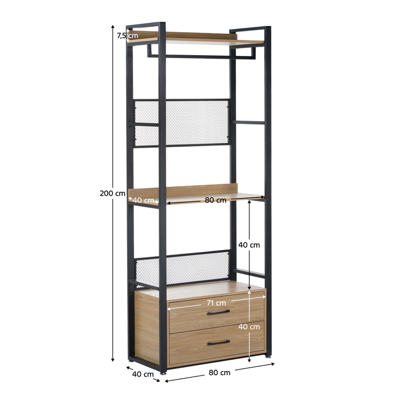 Polcállvány fiókokkal, tölgy/fekete, KILOS NEW TYP 1