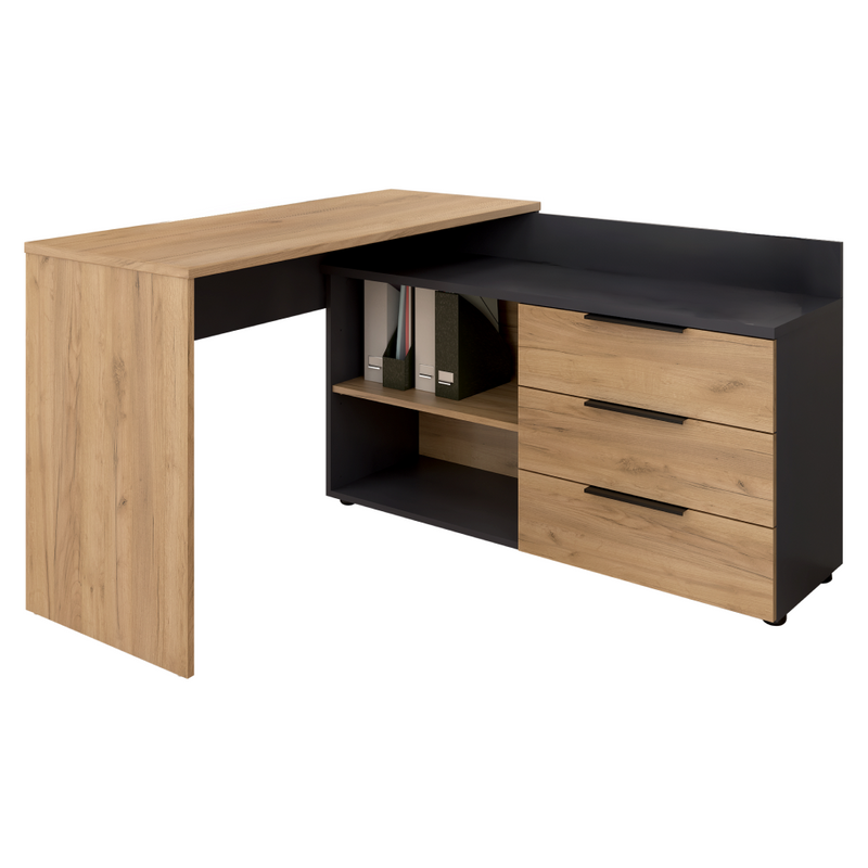 Sarok számítógépasztal, grafit/artisan tölgy, KLAUDIUS TYP 9