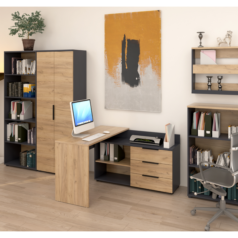 Sarok számítógépasztal, grafit/artisan tölgy, KLAUDIUS TYP 9