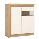 Komód LYOV04P, tölgy riviera/fehér extra magasfényű, LEONARDO