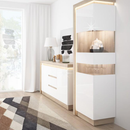 Komód LYOK01, tölgy riviera/fehér extra magasfényű, LEONARDO