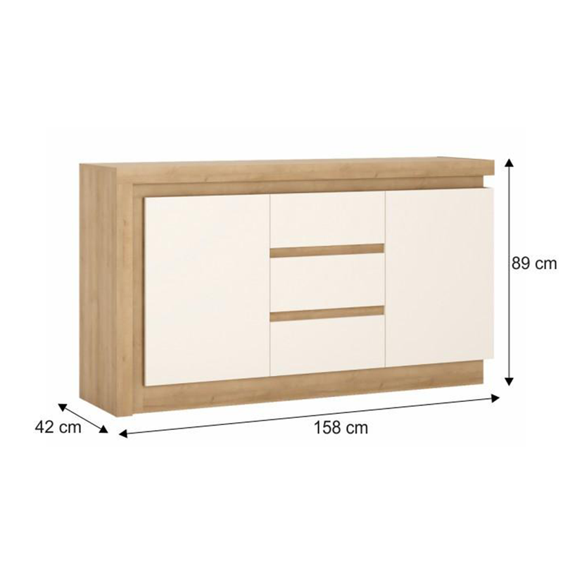 Komód LYOK01, tölgy riviera/fehér extra magasfényű, LEONARDO