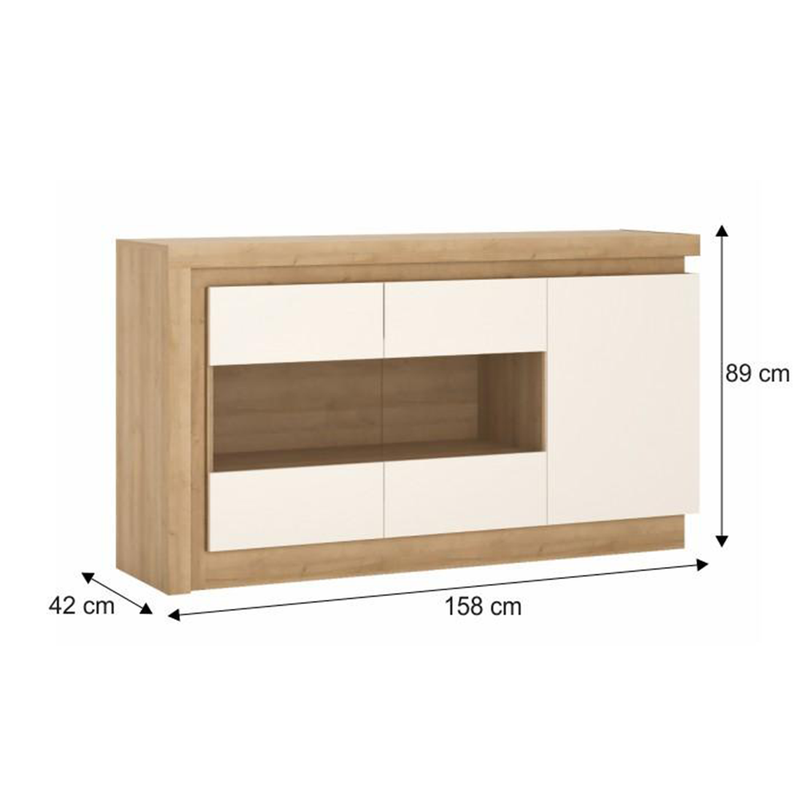 Komód LYOK02,  riviera tölgyfa/fehér extra magasfényű, LEONARDO