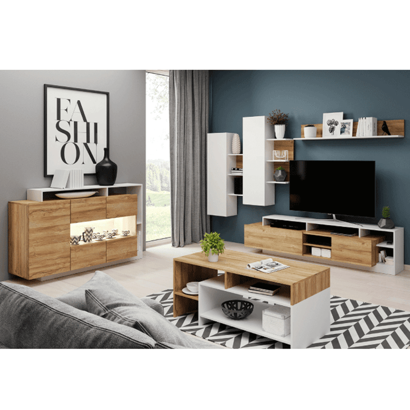 Dohányzóasztal, tölgy grandson/fehér, ALICANTE