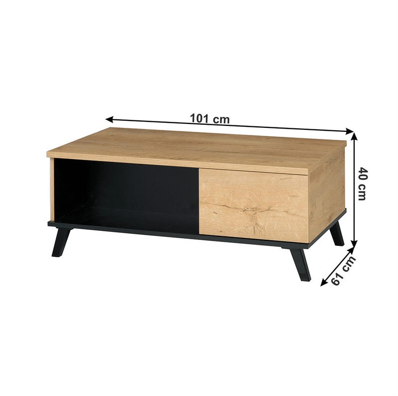 Dohányzóasztal, tölgyfa lefkas/fekete, SIRAN TYP 8