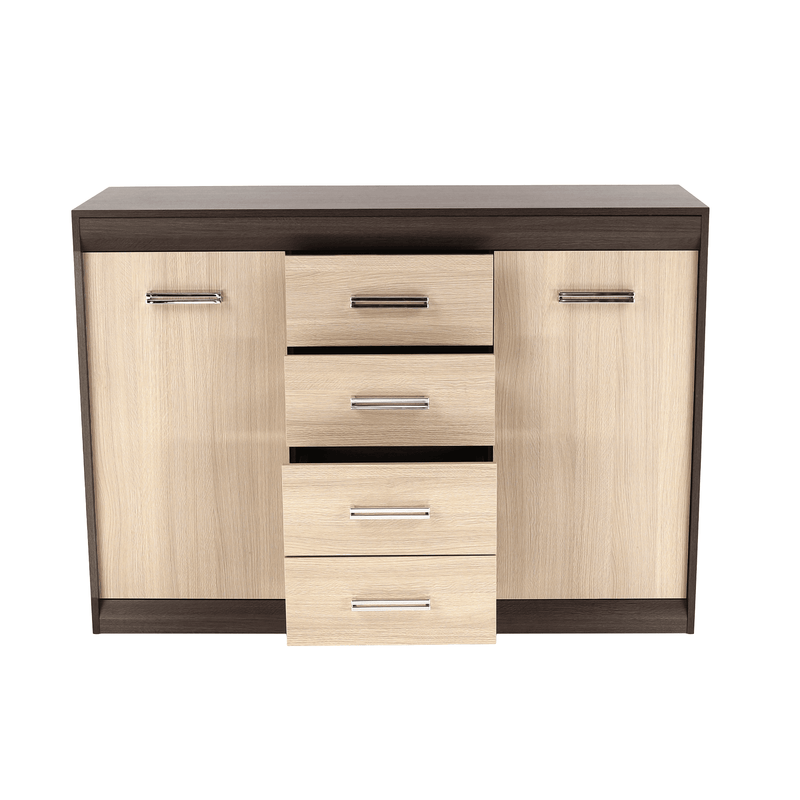Komód, DTD/MDF, tölgy világos/tölgy sötét, KORINA