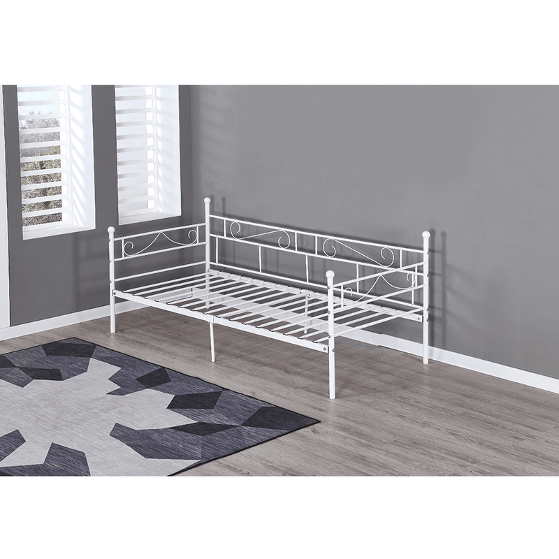 Fém kanapé - egyszemélyes ágy, fehér, 90x200, ROZALI