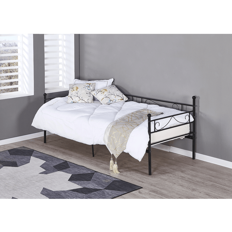 Fém kanapé - egyszemélyes ágy, fekete, 90x200, ROZALI