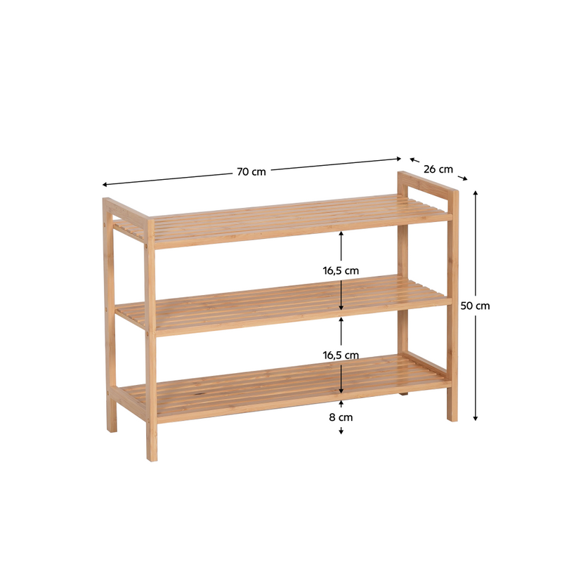 Cipőtartó, 3 polcos, bambusz, KRENO