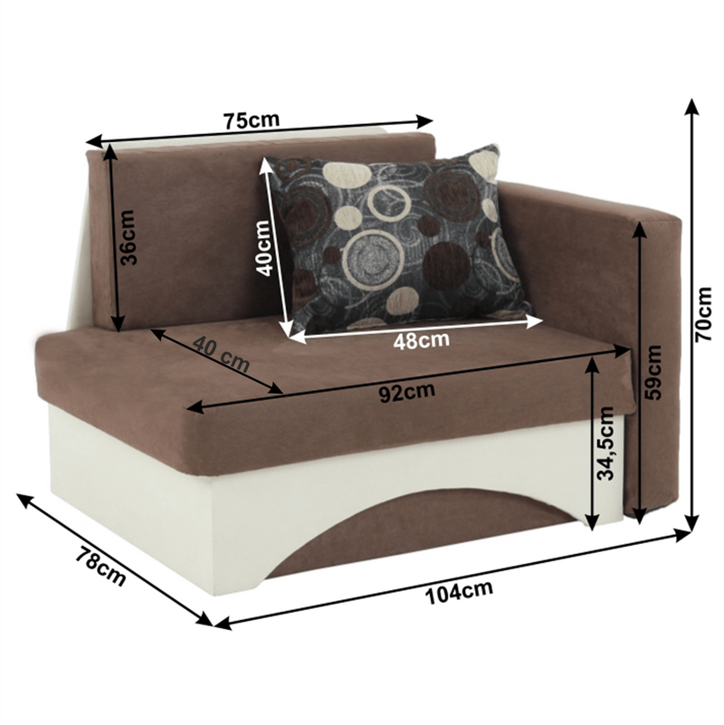 Kanapé fotel ágyfunkcióval, barna+bézsszínű, jobbos KUBOS