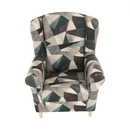 Füles fotel puffal, szövet barna-zöld minta, ASTRID