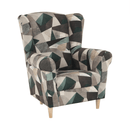 Füles fotel puffal, szövet barna-zöld minta, ASTRID