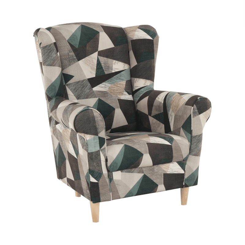 Füles fotel puffal, szövet barna-zöld minta, ASTRID