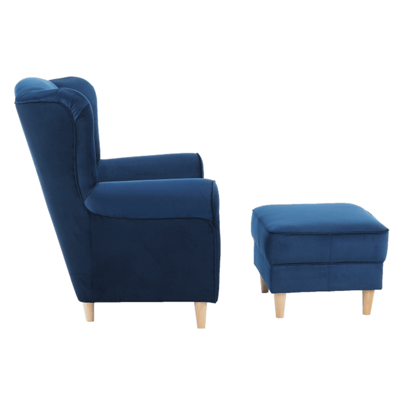 Füles fotel puffal, szövet kék, ASTRID